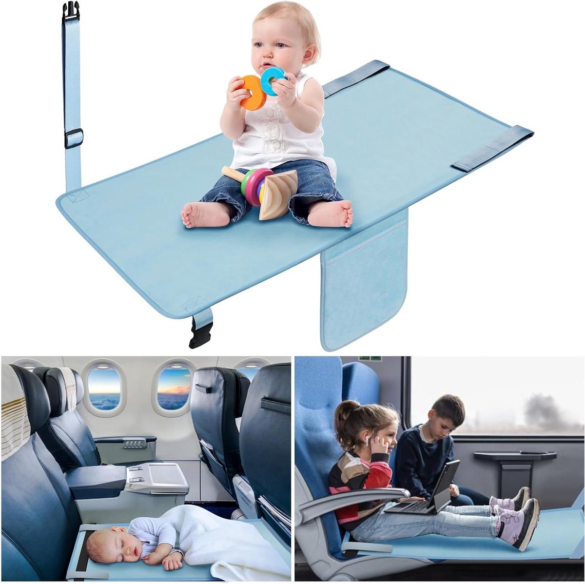 Zitverlenging voor kinderen - Vliegtuig voetensteun - Comfortabel reizen - Opvouwbaar en draagbaar - 80 x 43 cm - Niet gespecificeerd