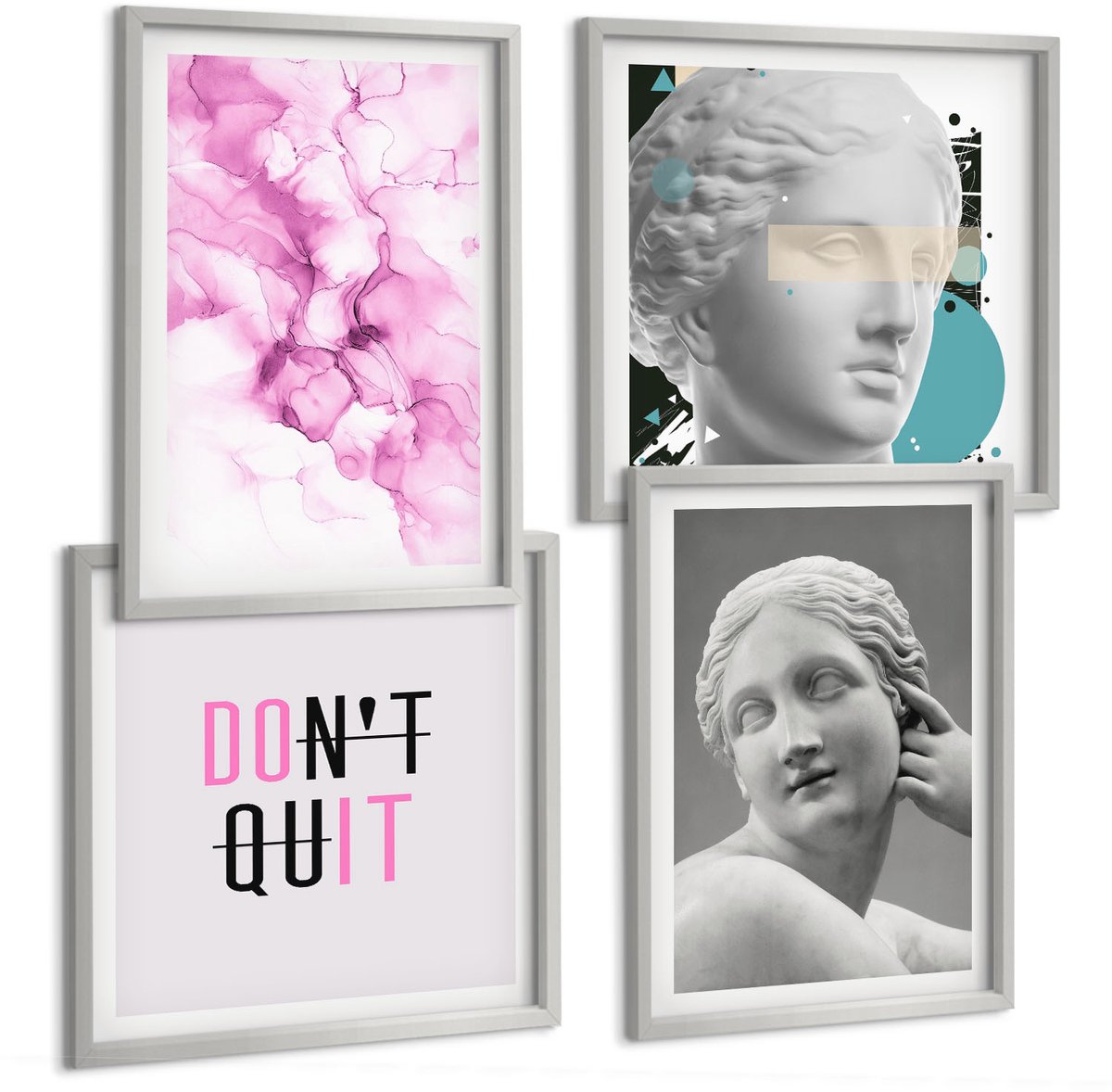 Coloray 4-Delige Schilderij Set - Aquarel Abstracte Inspirerende Slogan Antieke Beelden - 40 x 40 cm En 40 x 60 cm - Muurdecoratie - Schilderijen Set - Woonkamer - Woonkamer Decoratie