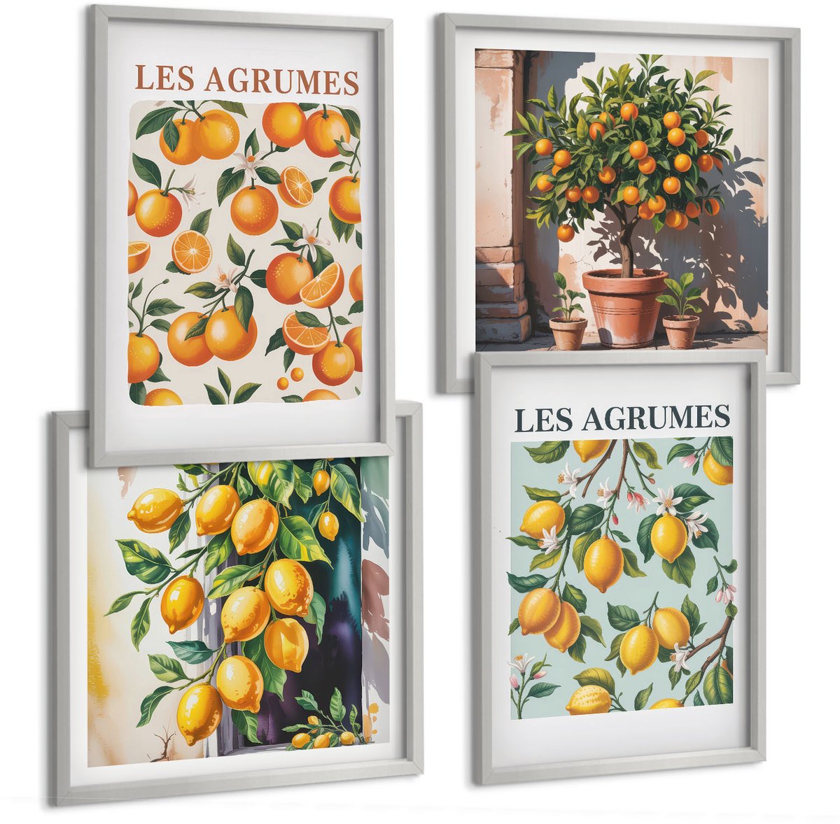Coloray 4-Delige Schilderij Set - Fruitige Citruspatronen In Pastelkleuren - 40 x 40 cm En 40 x 60 cm - Wanddecoratie - Schilderijen Set - Kantoor - Woonkamer Decoratie