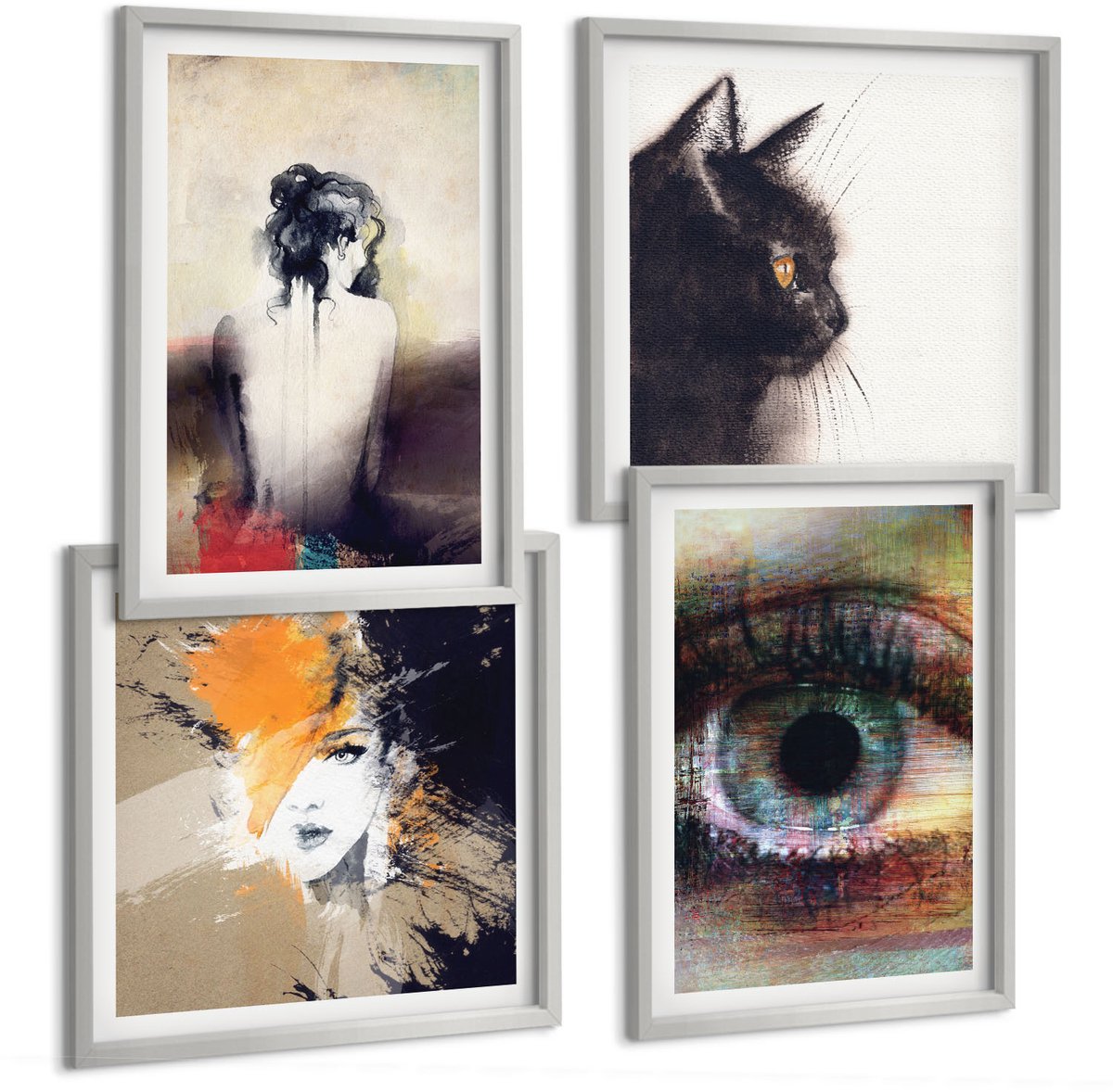Coloray 4-Delige Schilderij Set - Portret Van Een Vrouwenoog Abstracte Kleuren Emoties - 40 x 40 cm En 40 x 60 cm - Muurdecoratie - Decoratieve Schilderijen - Wohnzimmer - Stijlvolle Muurdecoratie