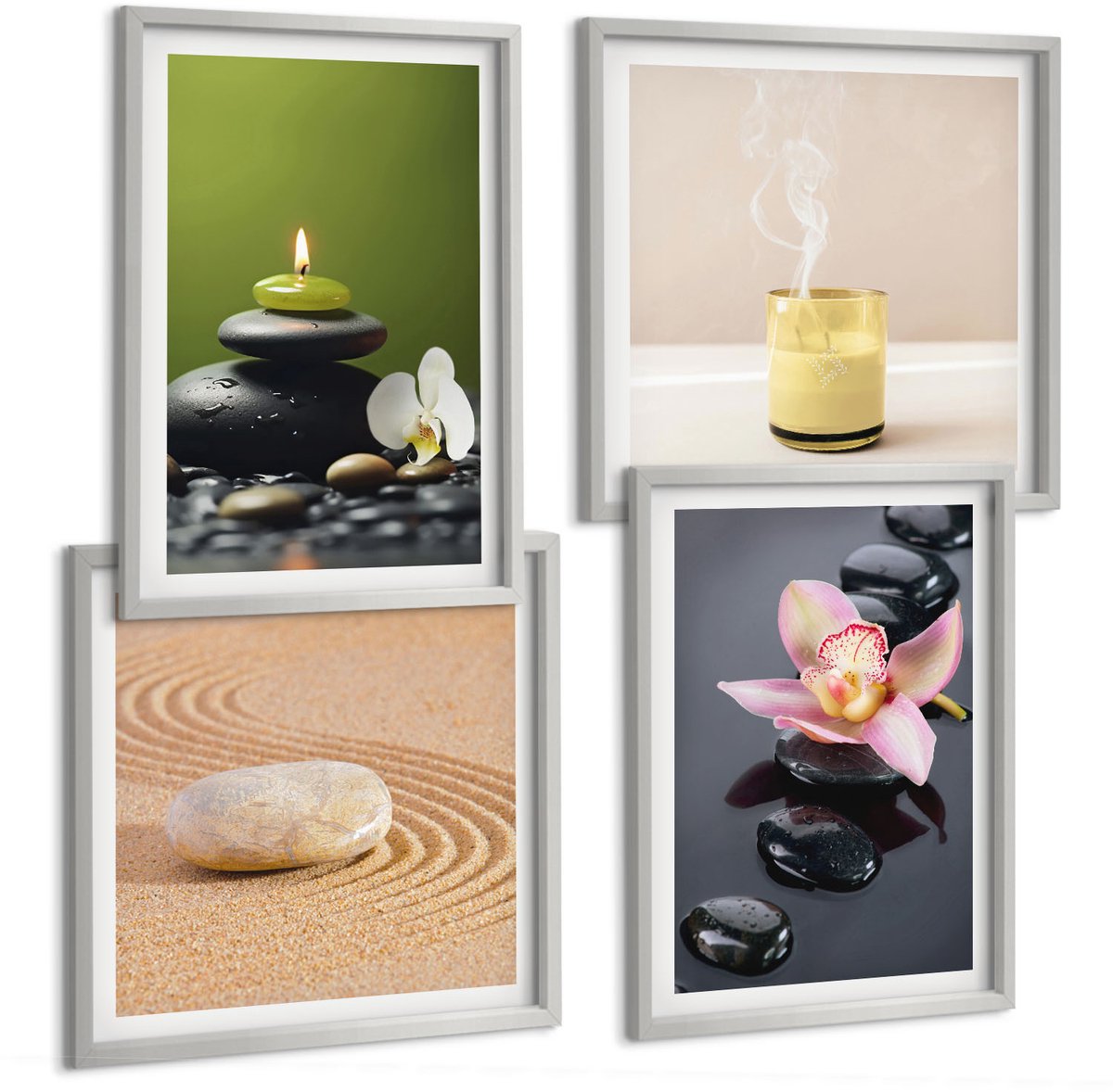 Coloray 4-Delige Schilderij Set - Rustgevende Steenthema'S: Vrede En Zen - 40 x 40 cm En 40 x 60 cm - Schilderijen Set - Wanddecoratie - Woonkamer