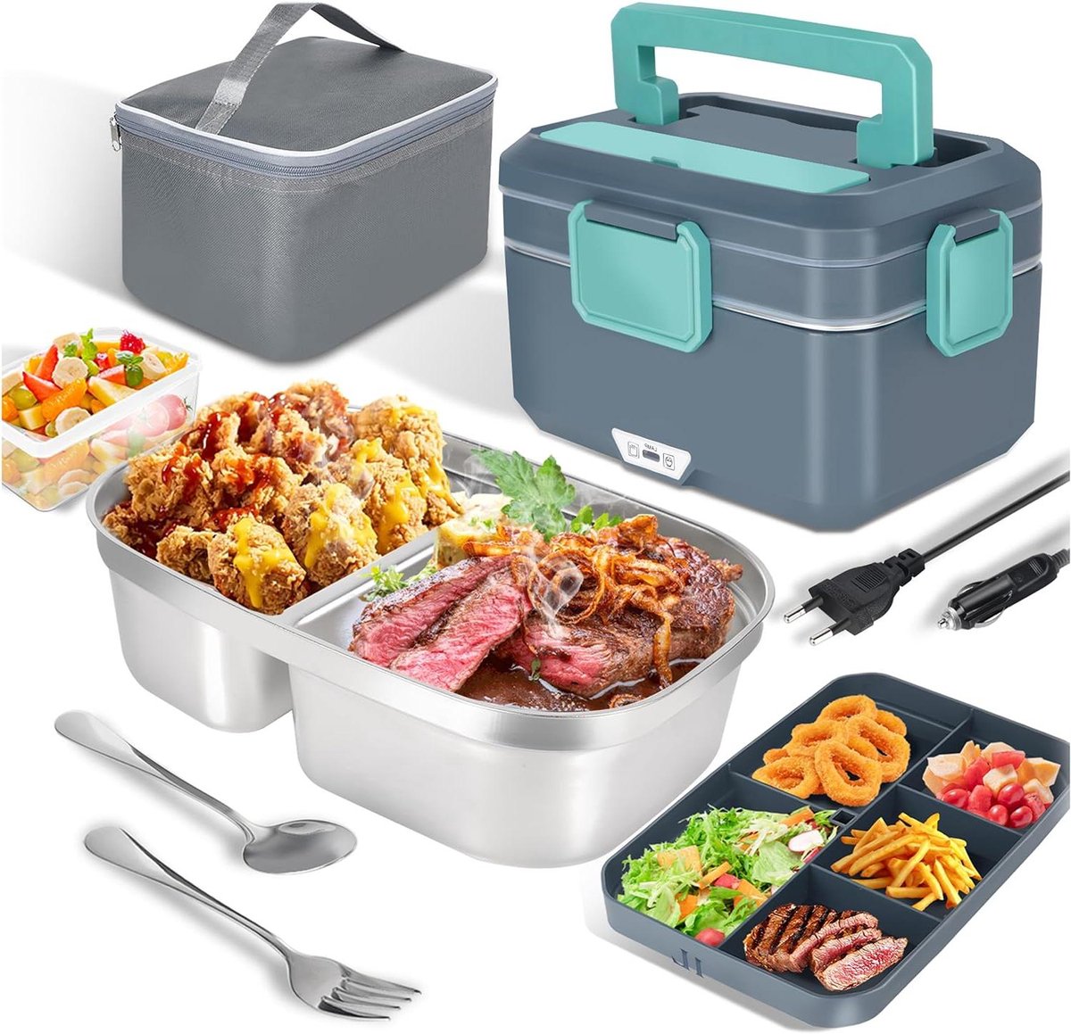 Elektrische Lunchbox - Warme Maaltijd Bak - Onderweg Eten - Snel Opwarmen - 35 Liter - Grijs