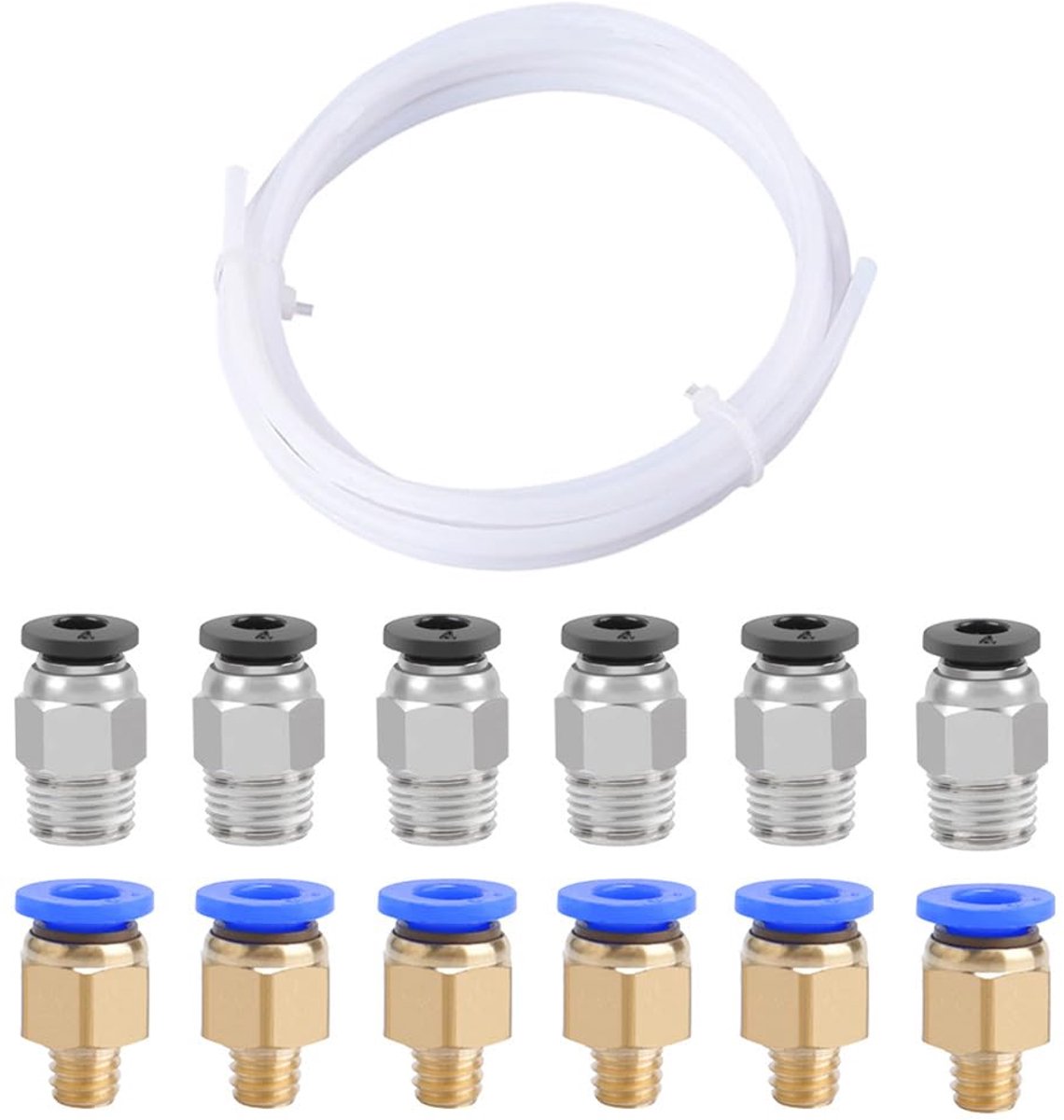 3 Meter 3D Printer PTFE Teflon Buis, met 6 Stuks PC4-M6 Pneumatische Connector en 6 Stuks PC4-M10 Pneumatische Connector