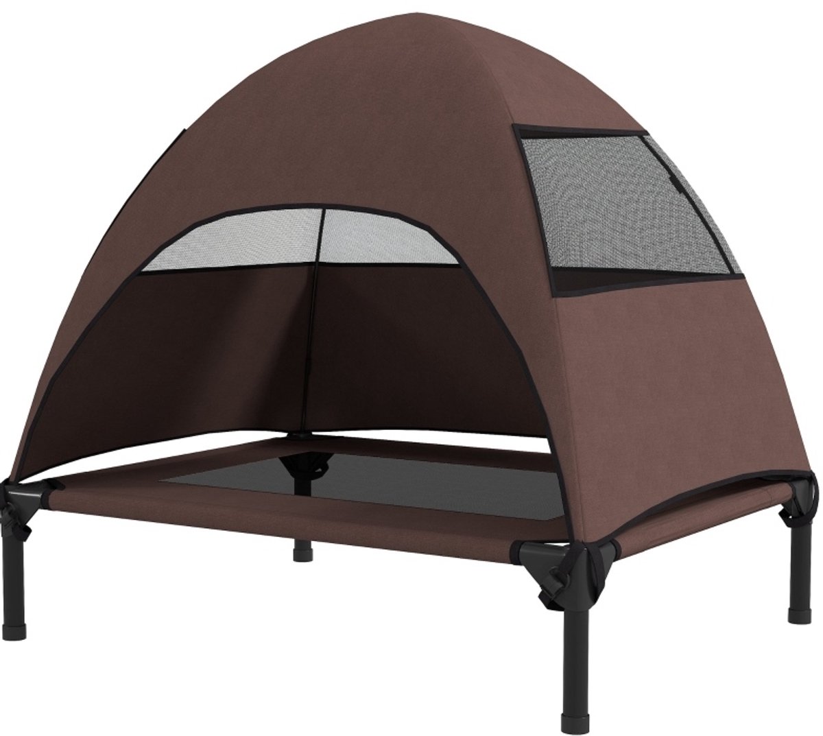 REDOM - Verhoogd hondenbed met dak - Afneembaar drieledig dak - Ademend gaas - Opbergtas - Outdoor - Polyester - 76 x 61 x 71 cm