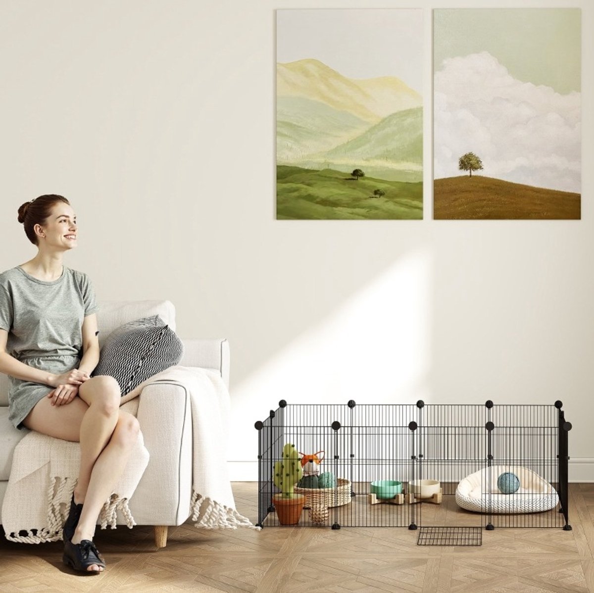 REDOM - Kleintiergehege - Waterdichte mat - 12 panelen - Metalen constructie - DIY indeling - Woonkamer, terras - Polyester en metaal - Zwart - 120 x 60 x 40 cm