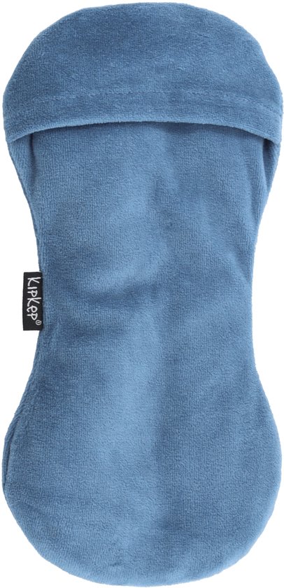 Blauw KipKep warmtekussen, langwerpig en buigzaam, met ingenaaid label.