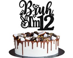 Xsstarmi 1 Pack Bruh I'm 12 Cake Topper Black Star Glitter Oh Yeah It's My 12 Birthday Cake Pick Dude Bro I'm 12 - ShopVlot
