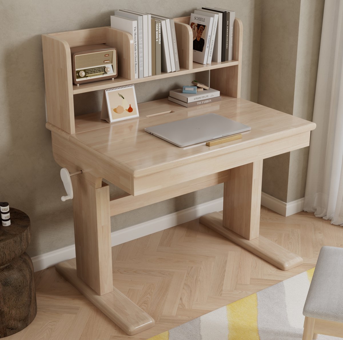 MODFU - Kindertafel - In Hoogte Verstelbaar - Kantelbaar Tafelblad - Opbergruimte - Hout - Naturel