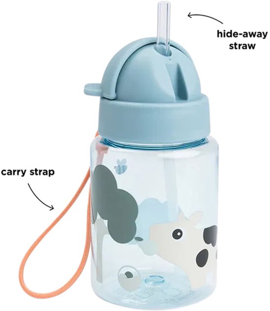 Done By Deer Drinkfles Met Rietje - Tiny Farm - Blue van Done by Deer — afbeelding 3