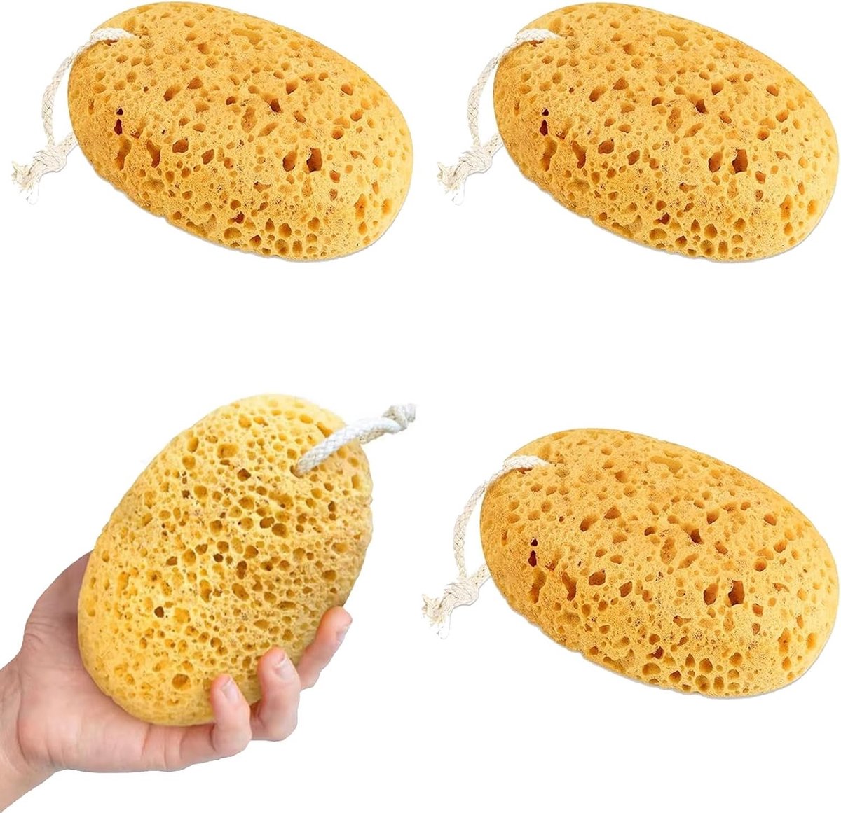 Natuurlijke Badspons met Koord - Wit - 10 x 10 x 1 cm - Honingraatstructuur voor Effectieve Huidverzorging - Voor Alle Huidtypes