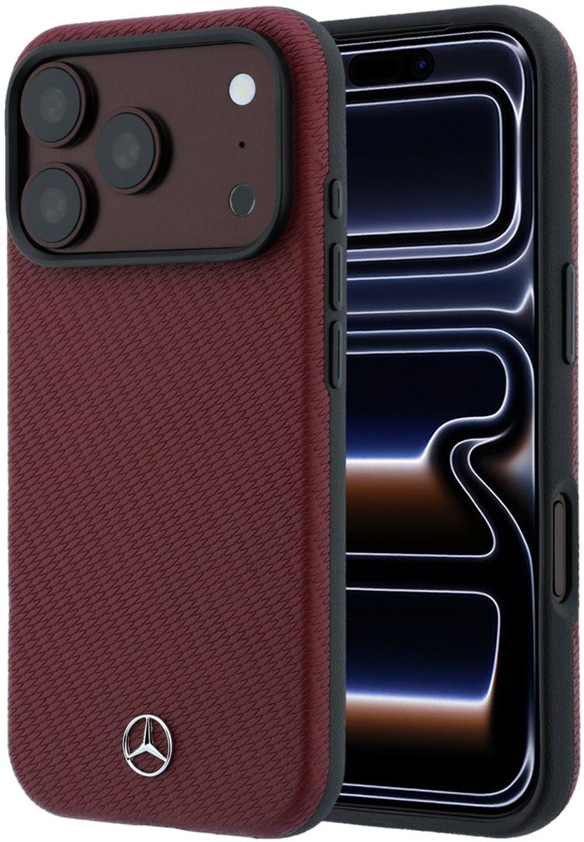 Mercedes-Benz Backcover hoesje voor Apple iPhone 18 Pro Max - Magsafe PU Leather Semi Wrap Wood Effect - Burgundy