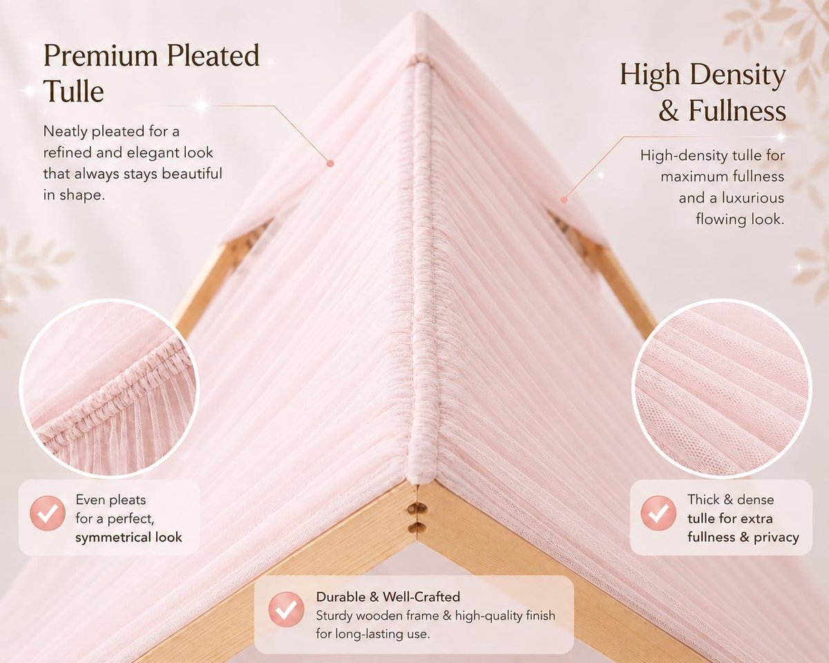 Fancyroom Sänghimmel, roze huisbedsprei voor kinderen, voor kinderbed, kinderkamer, baldakijn, bedgordijn, voor meisjes prinsessenkamer (300 cm, zonder vlinders)
