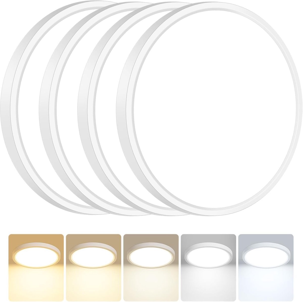 4Stück Deckenlampe LED Deckenleuchte Flach,5Farben-3000/3500/4000/5000/6500K,IP54 Wasserfest Badezimmer Lampe Decke,15W Modern Rund Lampe für bad flur schlafzimmer keller Wohnzimmer,180 * 16mm