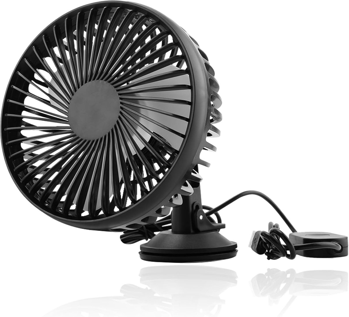 USB-autoventilator, autokoelventilator, 360 graden draaibaar, 12 V, USB, mini-ventilator, stil, 3 snelheden, voor thuis/kantoor, auto, bestelwagen, SUV, camper, boot