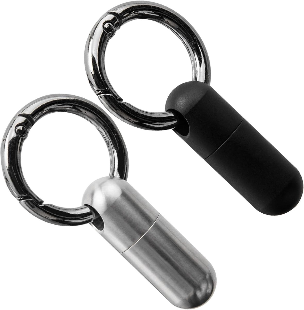 Mini Titanium Pill Box Set - Waterdichte Sleutelhanger voor Reizen, Outdoor en Medicijnen - 2 Stuks in Zwart en Zilver