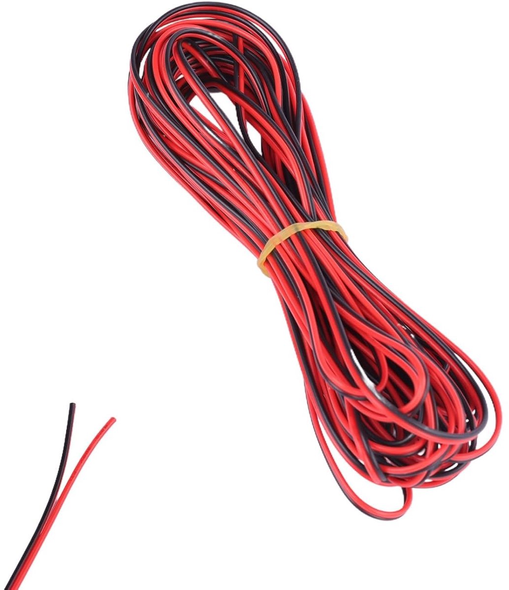 10 meter 22 AWG Elektrische Kabel met 2 Draadjes in Rood en Zwart, Flexibele Dubbele PVC Isolatie voor LED Strips, Huishoudelijke Toepassingen en Elektrische Projecten