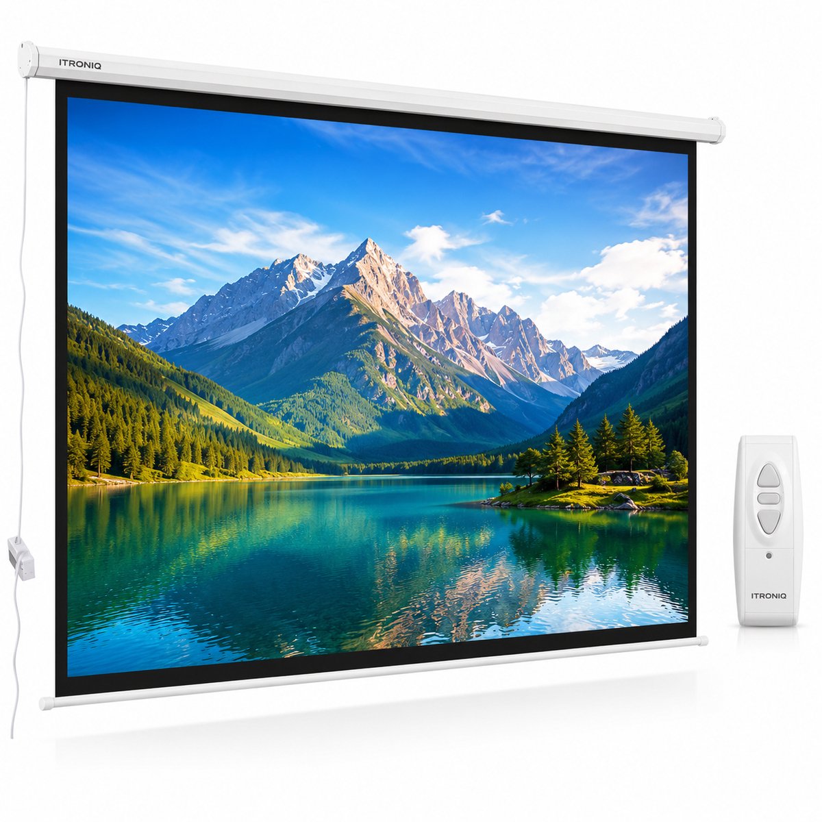 ITRONIQ Elektrisch Projectiescherm 100 Inch - Gemotoriseerd Projectiescherm 4:3 - Afstandsbediening - Wand & Plafondmontage - Wit