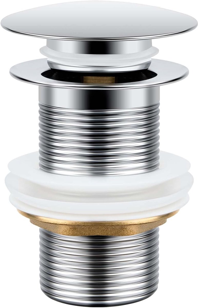 Wastafelstop voor badkamer zonder overloop, afvoerventiel voor wastafel, bidet click-kleck, afvoerventiel voor wastafel, universeel, 1 1/4 inch, zilver
