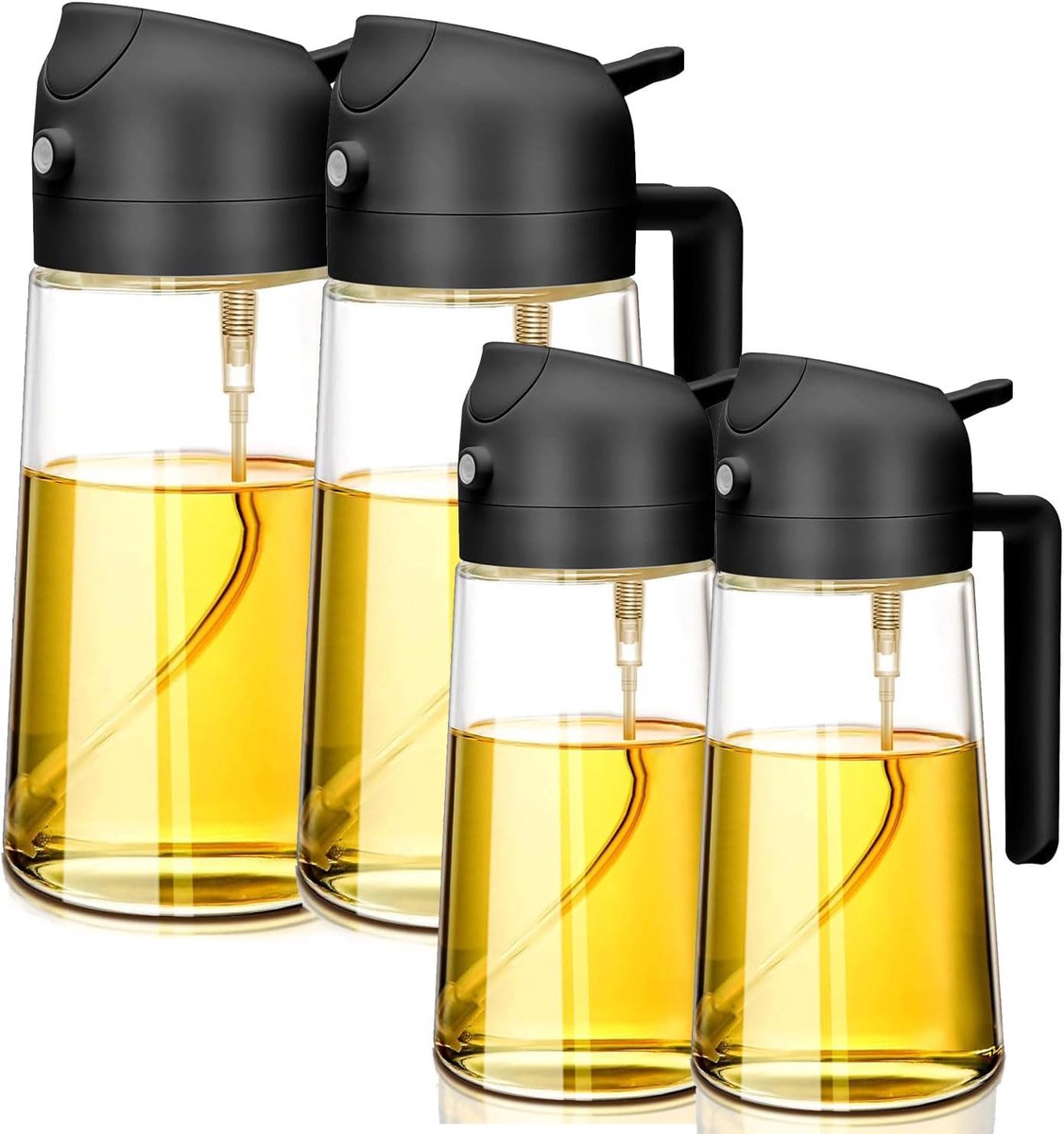 4 Stuks Oliespray Fles, Glazen Sprayfles 470 ml 600 ml met Zwarte Kop voor Olie Dispenser, Azijn, Koken, Salade, Barbecue, Tafel, Voorraad en Keuken