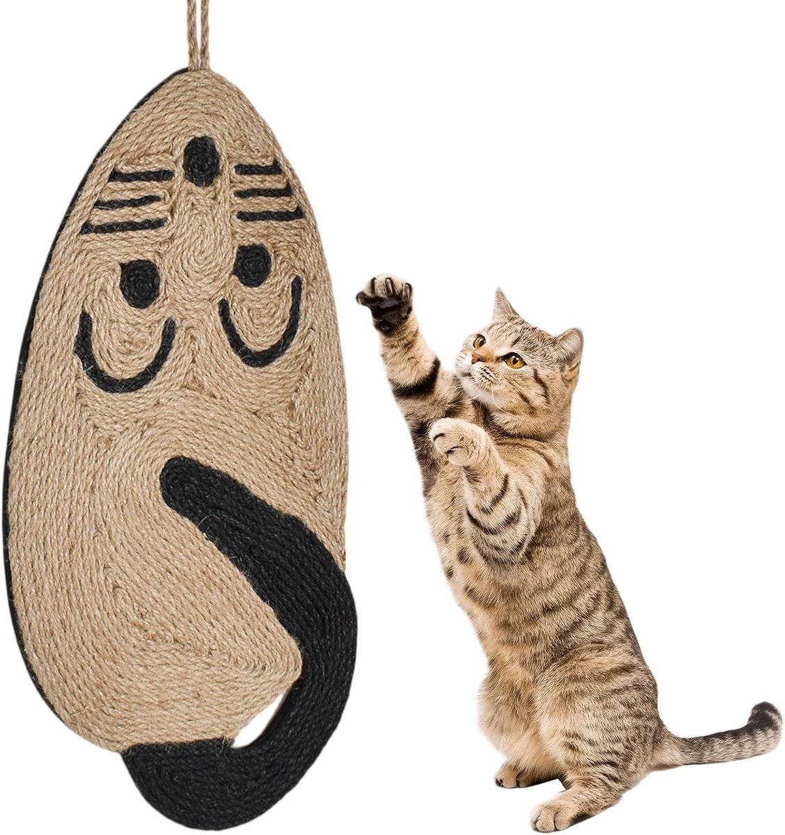 Muisvorm voor katten, krabmat van sisal, om op te hangen, ter bescherming van meubels, deuren, banken en muren