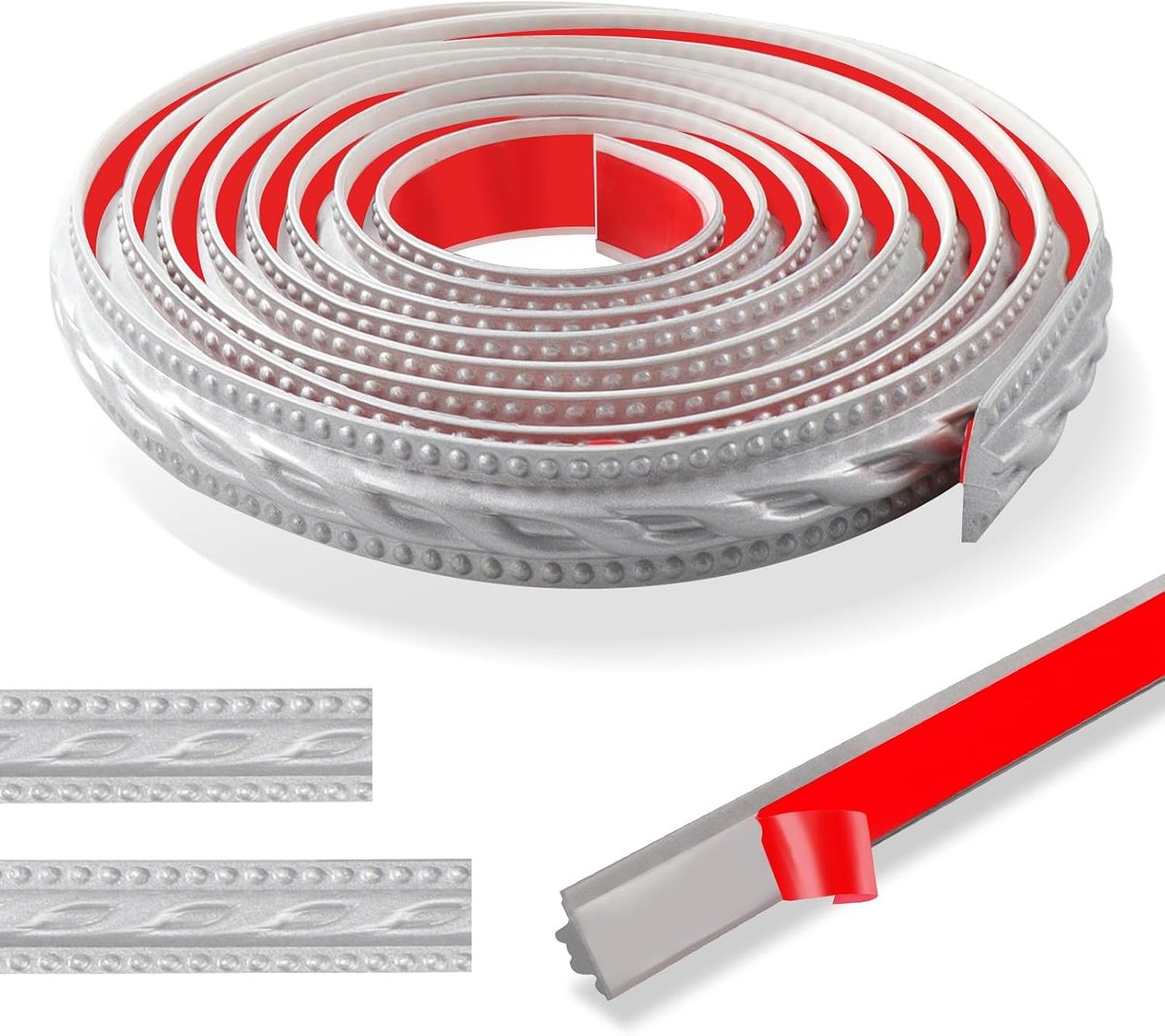 300 cm Coving voor plafonds, vintage patroon 3D - flexibele behangrand zelfklevende, waterdichte sierlijst, zelfklevende rand, ideaal voor deur, kledingkast, woondecoratie (2 cm zilver)