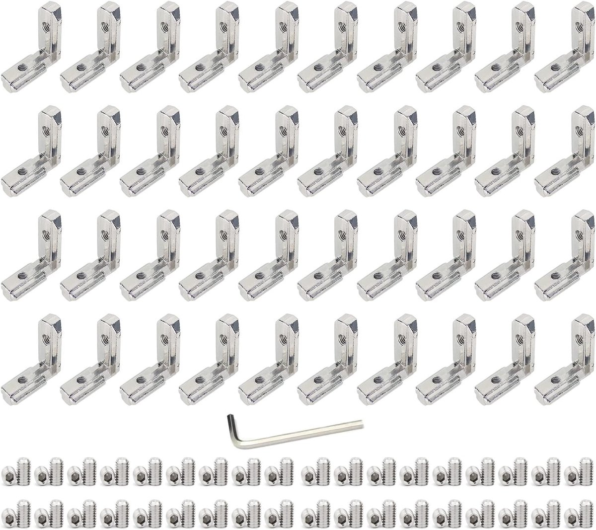 40 x T-slot T-groove inner corner, aluminium profile 2020 groove, 6 M4, outer corner, zinc alloy, clamps, 90 degrees, L shape, inner corner connection, angle connection with screws，