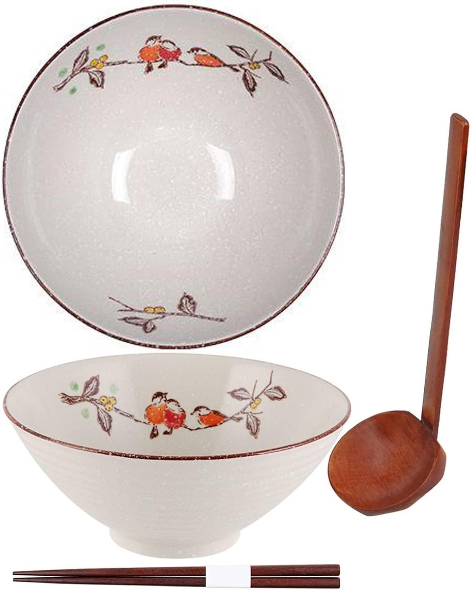 Ramenkom voor ramen, Japanse kom, keramiek, ramenkomset, ramenkom met lepel, eetstokjes, soepkommen, 1200 ml, VVintage Ramkom, mueslikommen, slakom