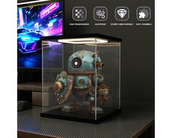 Vitrinekast met Ledlicht, Transparante Vitrine voor Lego 75416 75379 75304 75349 Star Wars-helm, Stofdicht Plexiglas Acryldoos voor Figuren, Verzamelobjecten, 20 x 20 x 25 cm, Zwart