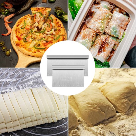 2 stuks roestvrijstalen deegsnijder groot en medium met meetschaal, deegspatel schraper keuken als bak- en kookhulp voor cake, cake, pizza, taart, deeg — afbeelding 5