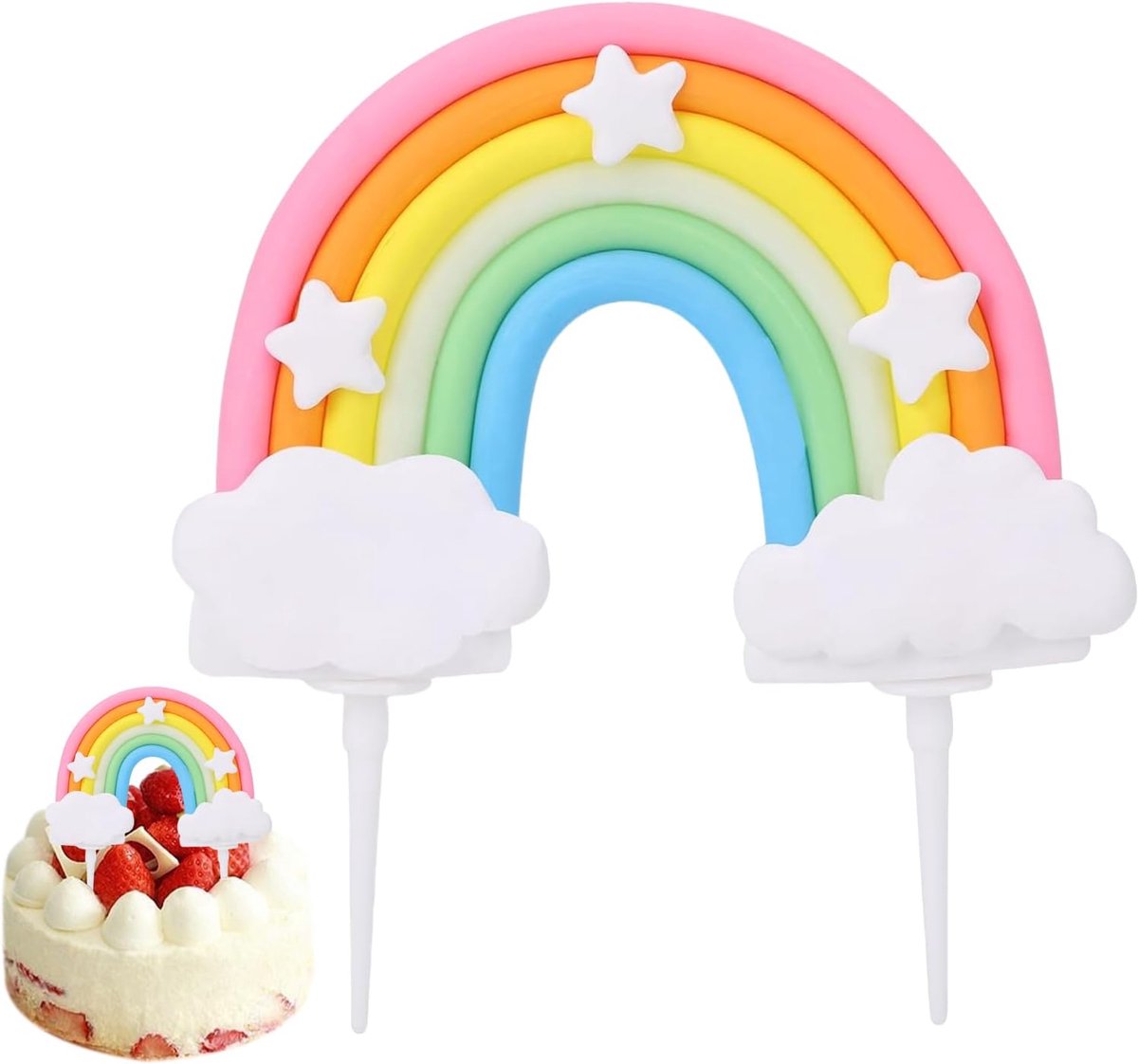 Keramische Taarttopper, Regenboogwitte Wolkentaarttopper, Doe Het Zelf Taartdecoratie, Verjaardagstaartdecoratie, voor Jongens en Meisjes, Bruiloft, Babyshower