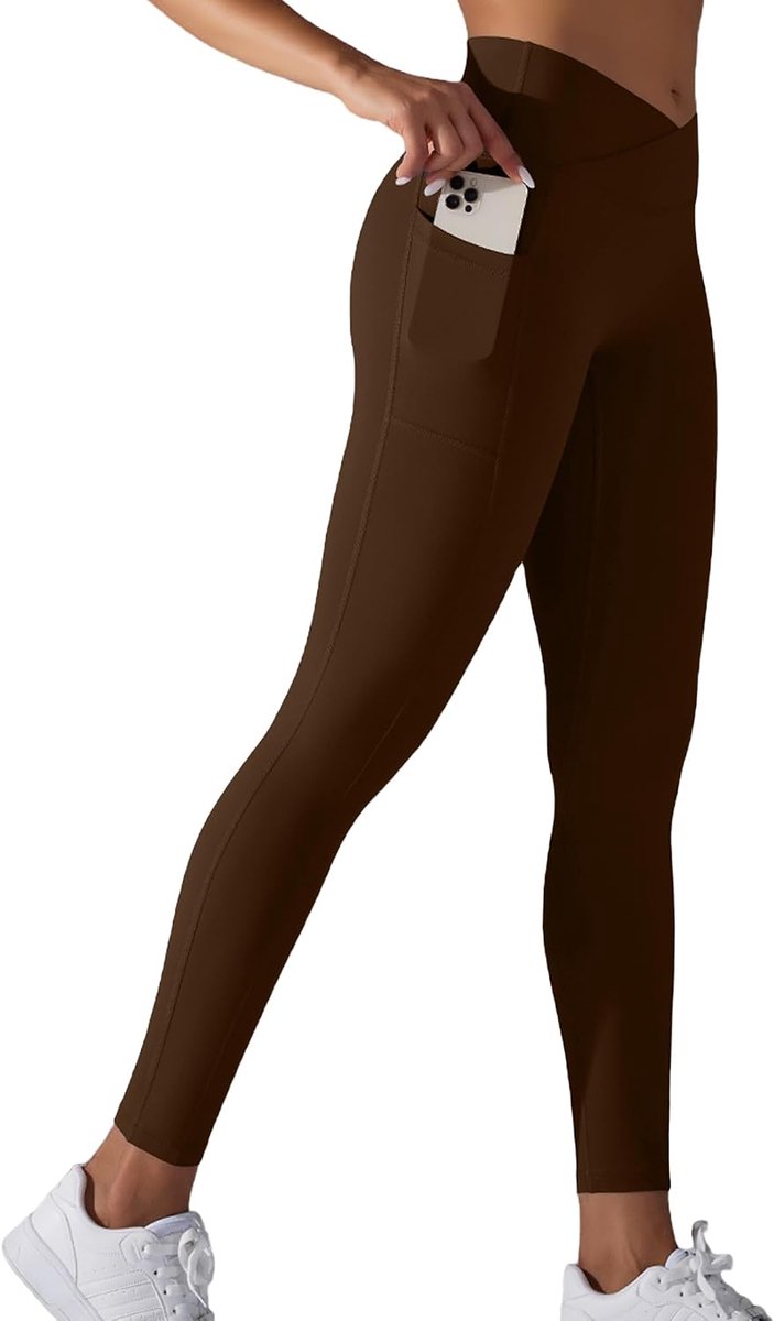 Sportlegging voor dames, hoge taille, buikweg, sportbroek, lang, ondoorzichtig, yogabroek met zakken, leggings, fitnessbroek, yoga, gym, hardloopbroek, sportlegging