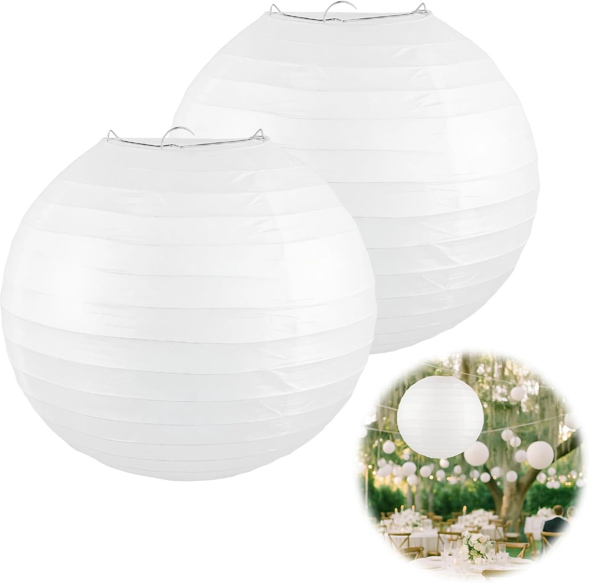 2 stuks papieren lampions, wit, 20 cm, papieren lampenkap rond, vouwbare papieren lampion lampenkap voor bruiloft, feest, tuin en DIY-decoratie