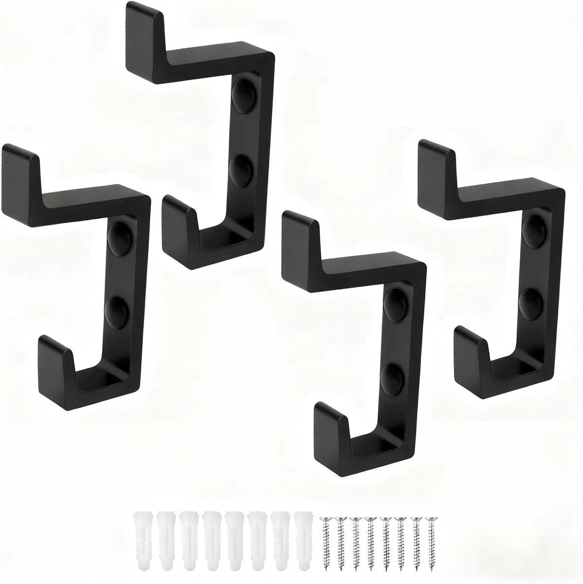 4 stuks kleerhaken zwart aluminium dubbele haken