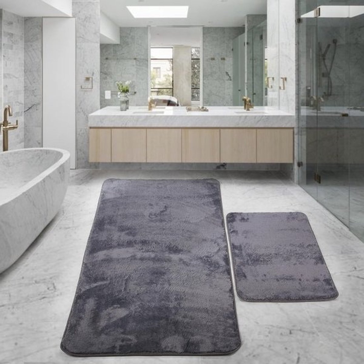 Zachte Antislip Badmat Set van 2 - Pluche Douchematten 60x100 cm en 50x60 cm, Machinewasbaar en Sneldrogend