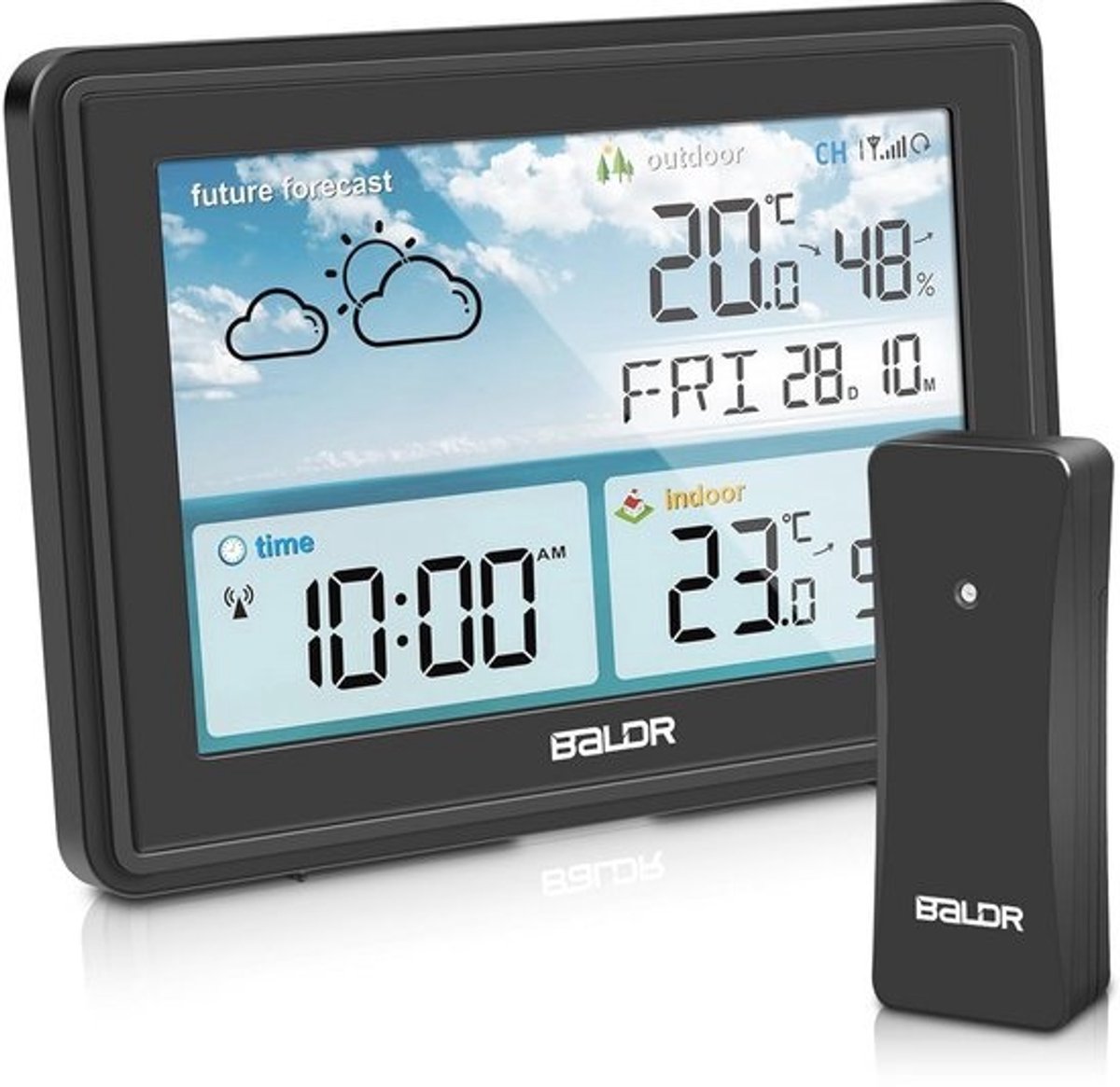 Draadloos Weerstation met Buiten- en Binnensensor, Thermometer en Hygrometer, Kleurendisplay en Radioklok