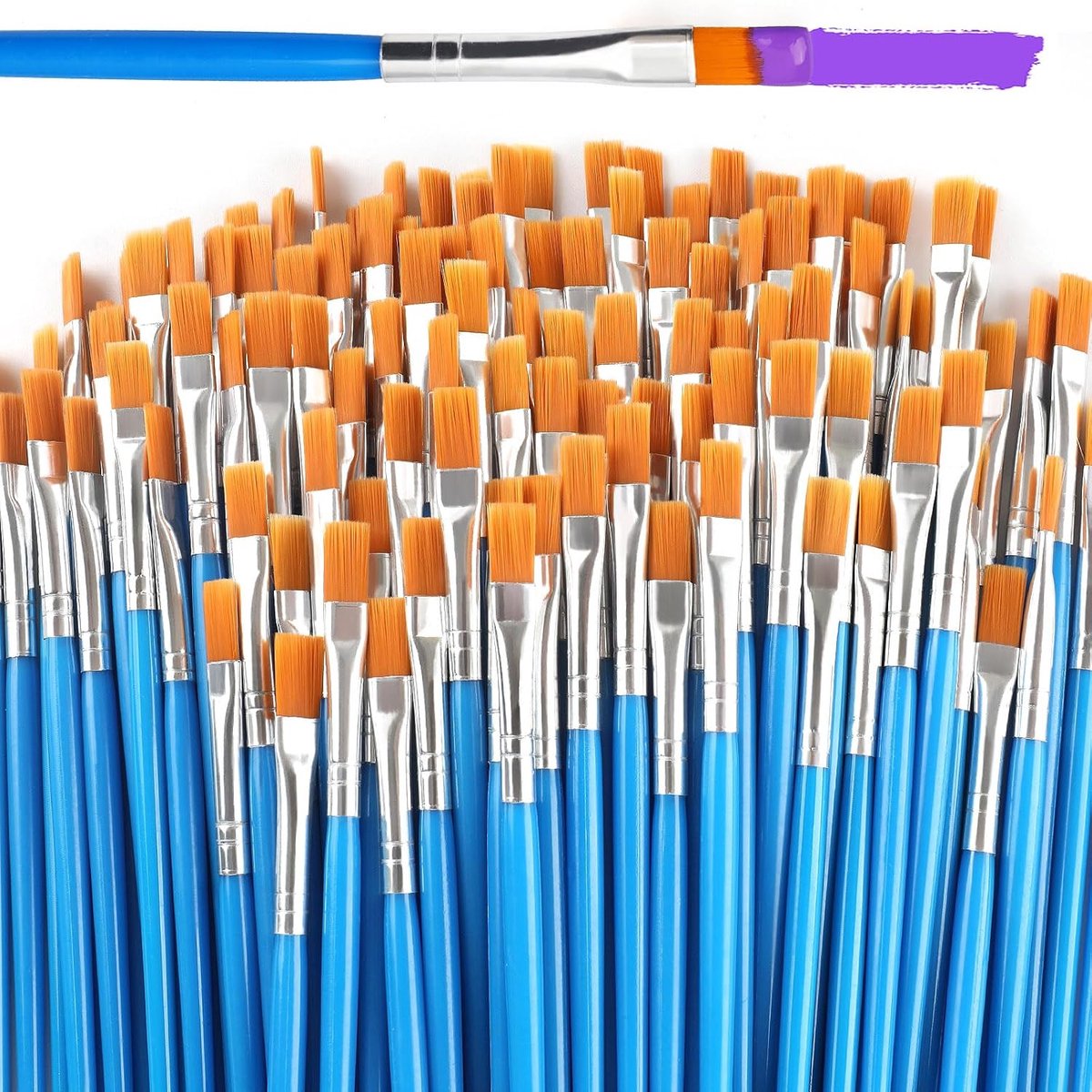 100-delig penseelset, platte nylon acrylverf penselen voor volwassenen en kinderen, geschikt voor olieverf, aquarel, bodypainting, keramiekschilderen, tekenen en kunstenaarsbenodigdheden.