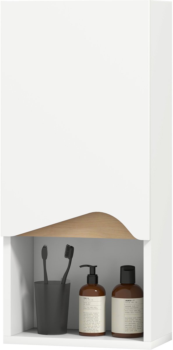 Badkamerwandkastje met softclose deur - verstelbare plank en open vak - 30x17x67cm - wit