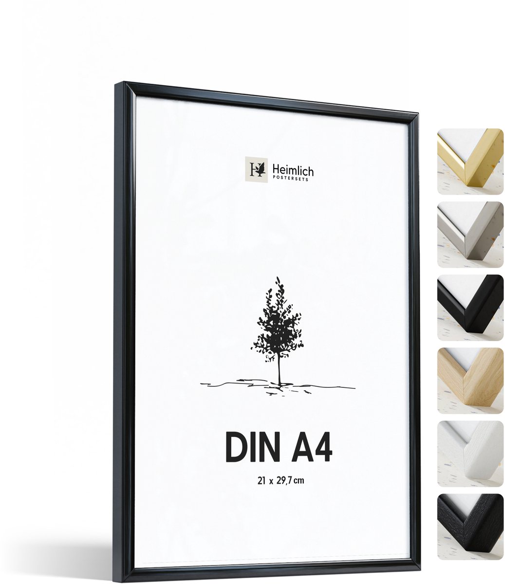 Heimlich Fotolijst A4 (21x29,7 cm) - Metaal Zwart - Staand en Wandhangend - Onbreekbaar Kunststof Glas