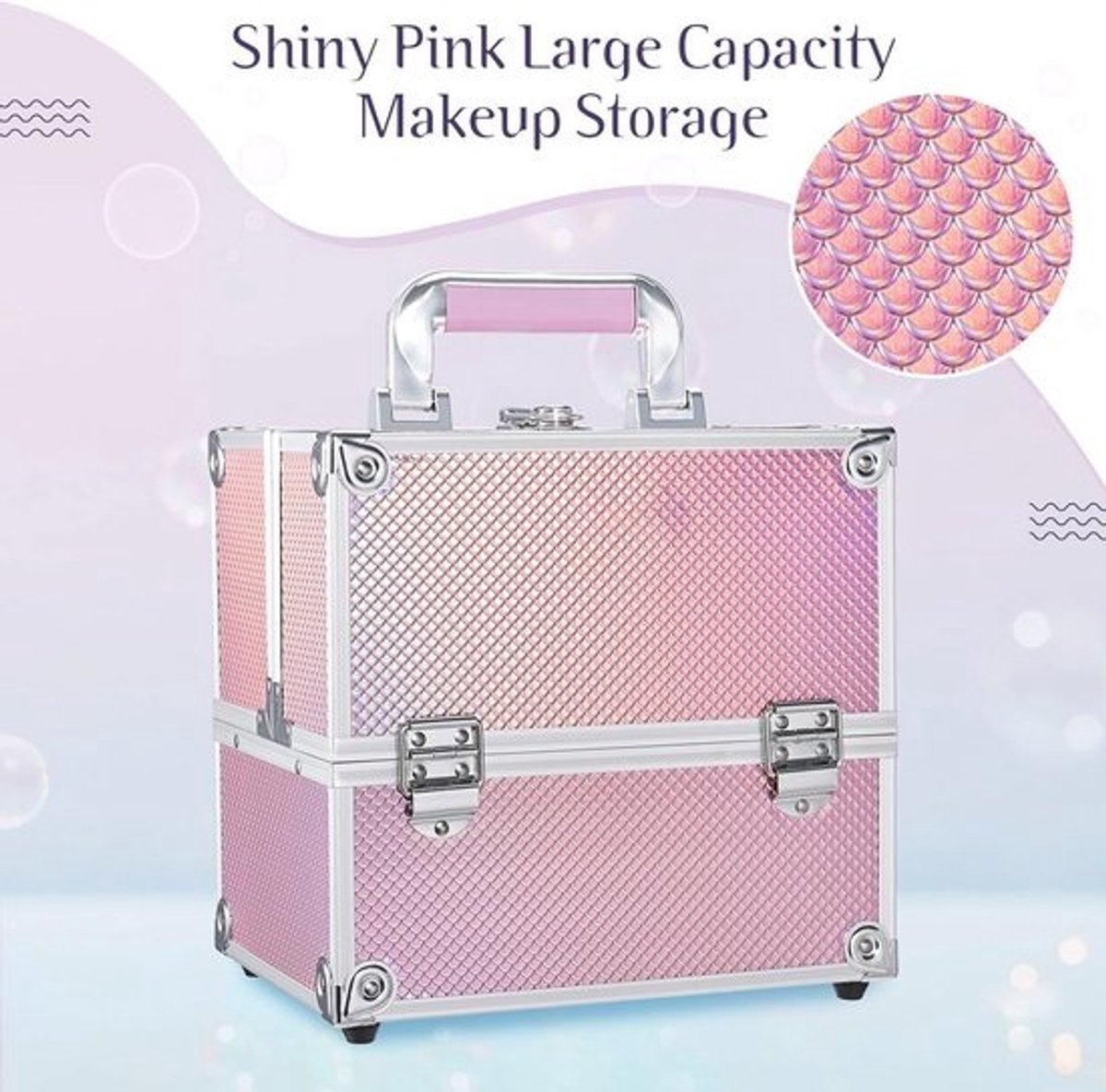 Cosmeticakoffer - Aluminium beautycase roze - Medium met slot - Nagelkoffer - Multikoffer nagelstyliste koffer