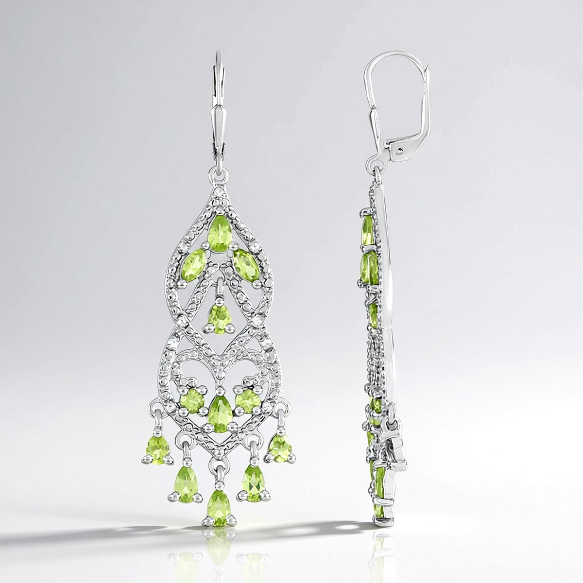 Cavill - Zilveren Oorbellen - 925 Sterling Zilver Platina Geplateerd - Peridoot Peervormig 4,157 Ct - Elegante Oorhangers met Zirkonia