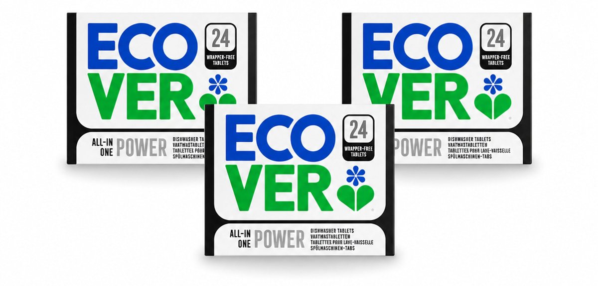 3 x Ecover - Vaatwastabletten All-in-One Power - 24 Tabs - Voordeelverpakking - 3 stuks