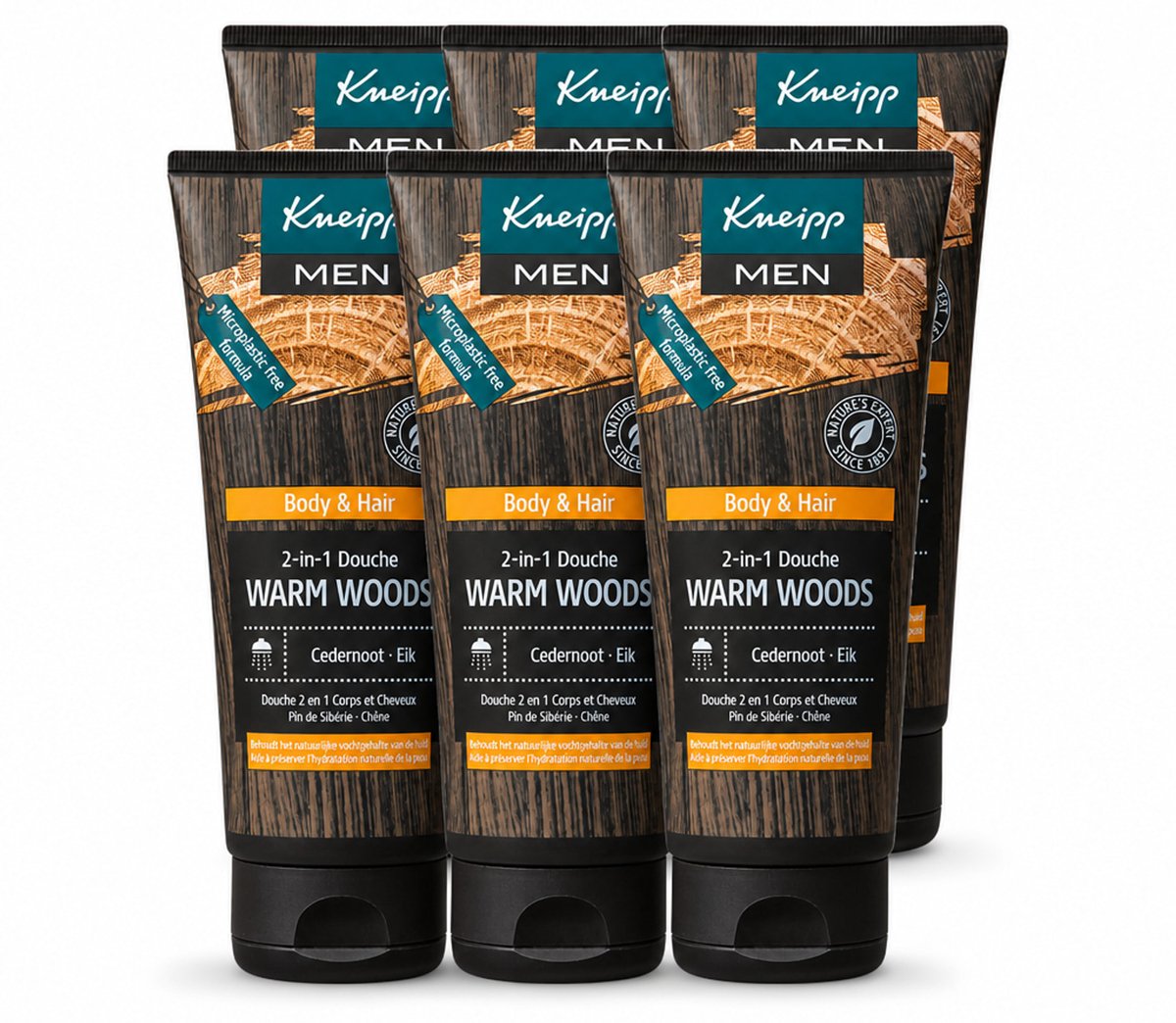 6 x Kneipp - Douchegel - Men - Warm Woods - 2-in-1 - 200 ml - Voordeelverpakking - 6 stuks