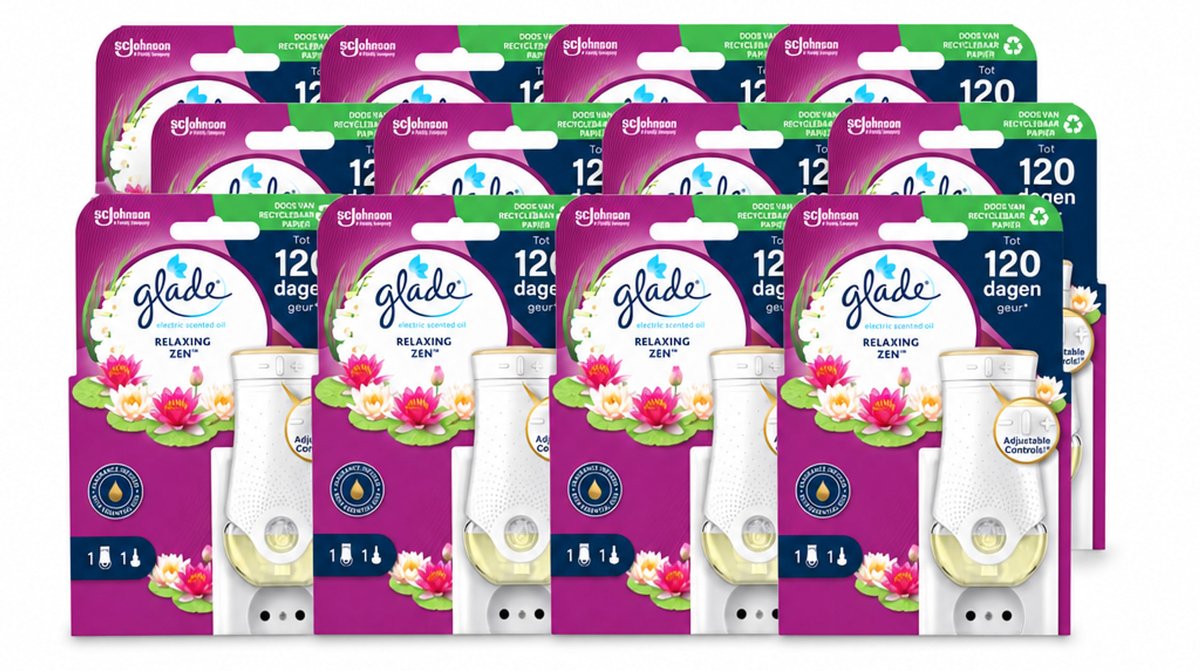 12 x Glade - Houder Elektrische Olie - Relaxing Zen - Voordeelverpakking - 12 stuks