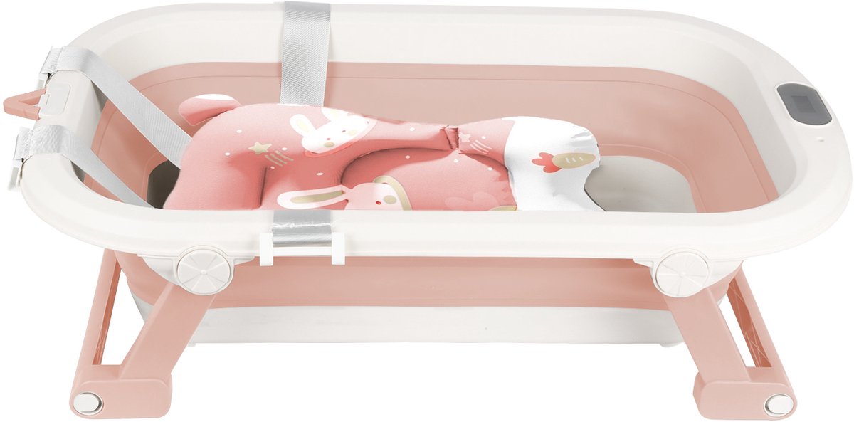 PIPIPOXER- Opvouwbaar babybadje - Babybad - met digitale thermometer en kussen - Peuterbad -Cadeaus geven - Roze