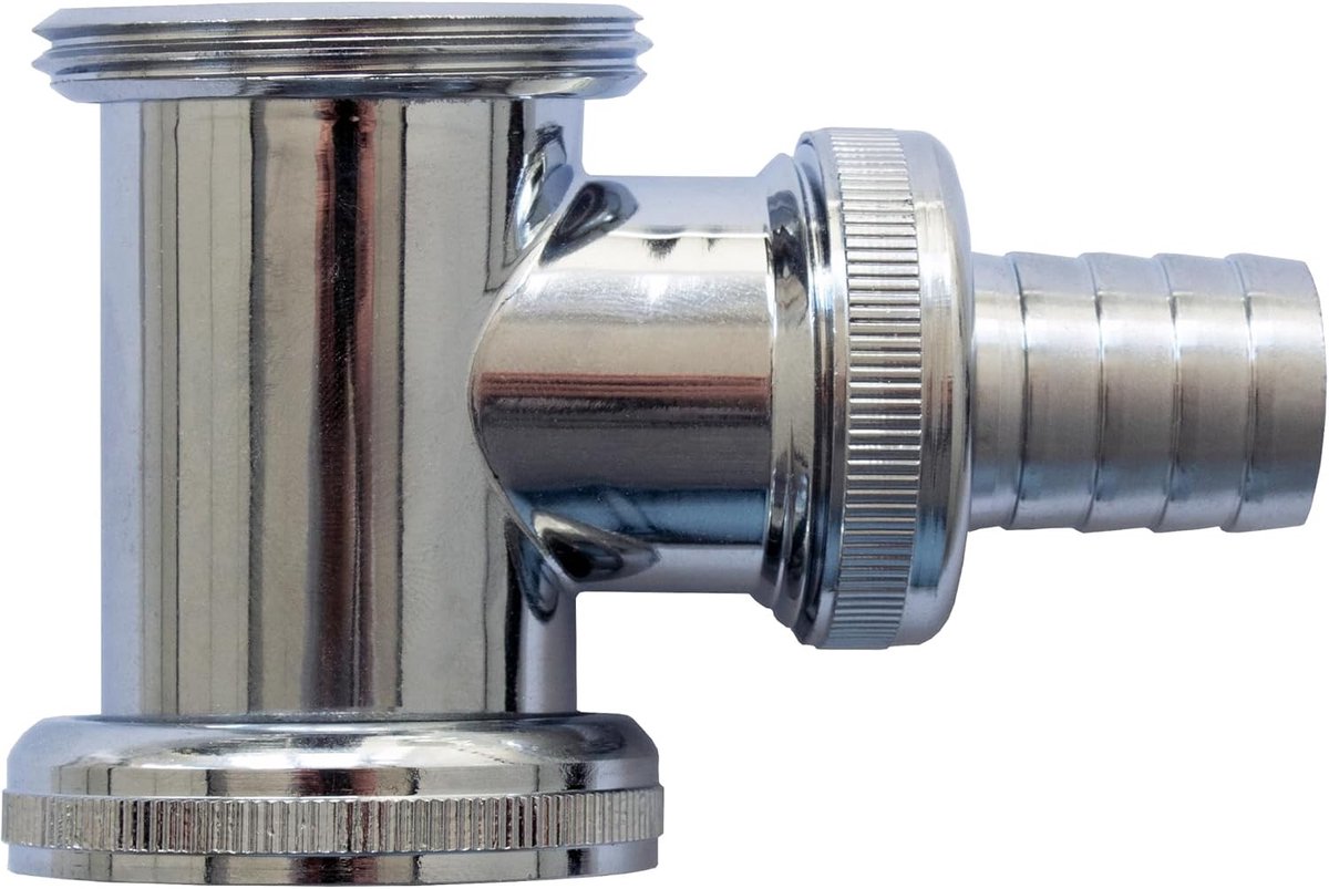 Dubbele sifon gootsteen - Zilver - 32 mm - Roestvrijstalen T-stuk met apparaataansluiting - Voor wasmachine en vaatwasser