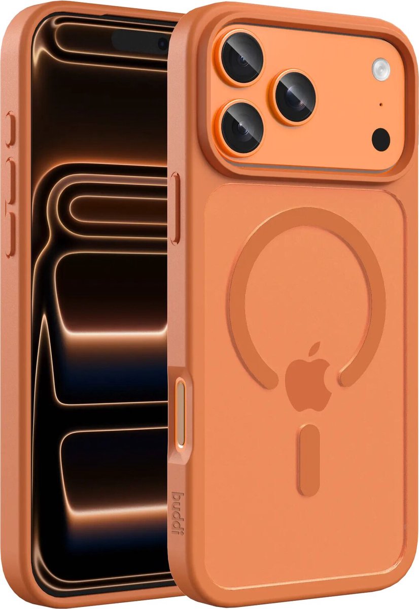 Buddi Frost Hoesje Geschikt voor Apple iPhone 18 Pro Max - Mat Oranje - MagSafe Back Cover - Matchende kleur - Shockproof - Slank