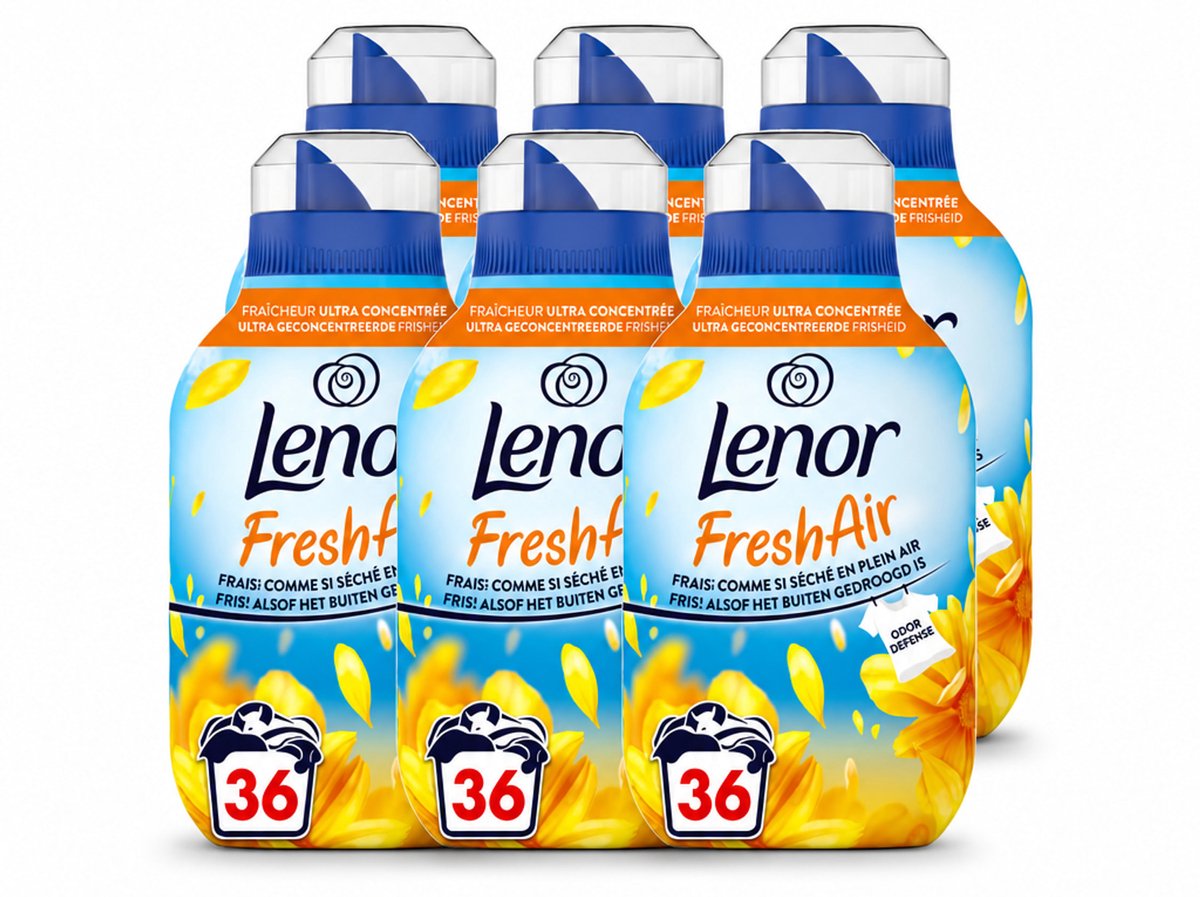 6 x Lenor - Wasverzachter - Fresh Air Zonnestralen - Ultra Geconcentreerd - 36 Wasbeurten - Voordeelverpakking - 6 stuks