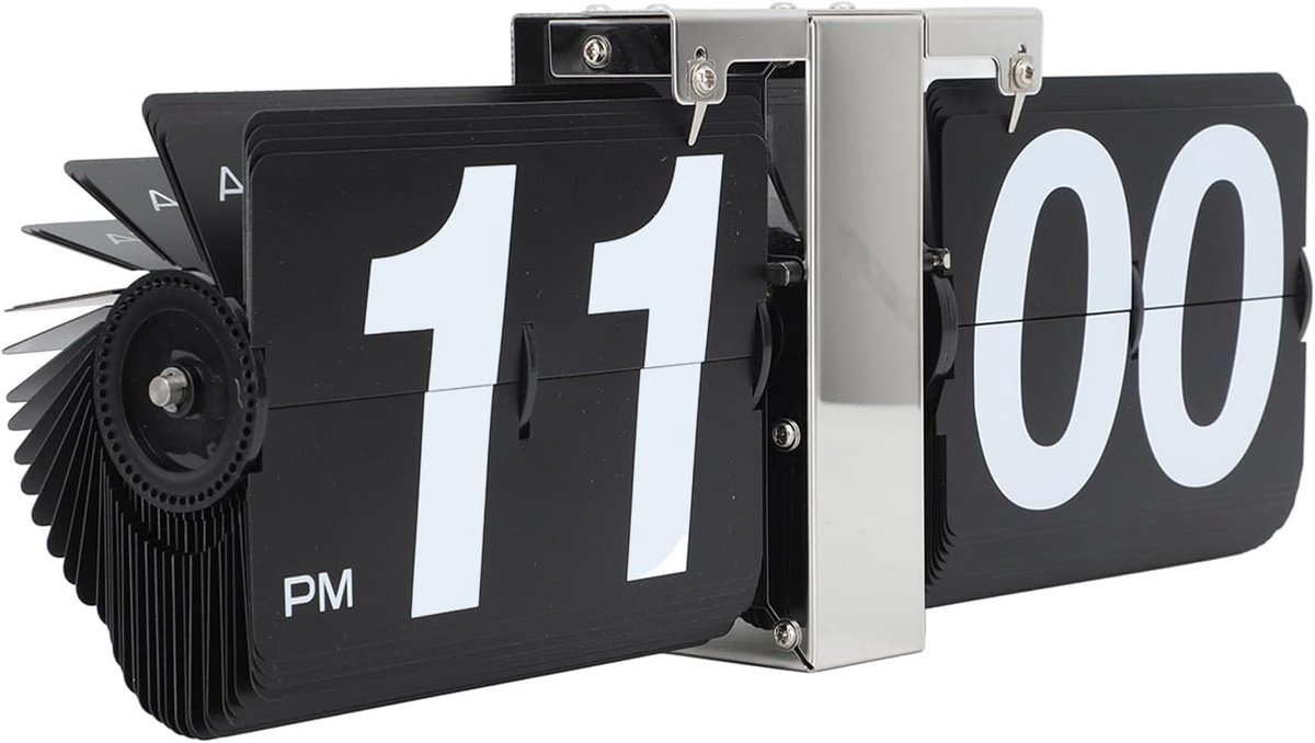 Retro Minimalistische Tafelklok Op Batterijen Werkende Vouwklok Grote Cijfers Creatieve Flipklok 12H Kleine Bureauklok voor Thuiskantoordecoratie (BLACK)