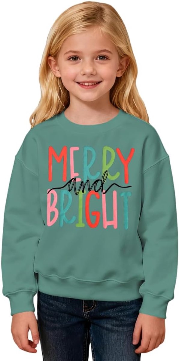 C&M WODRO Kersttrui voor kinderen, Merry Bright printer, sweatshirt, uniseks, jongens, meisjes, kleding, katoen, warme trui, ronde hals, lange mouwen, feestelijke trui