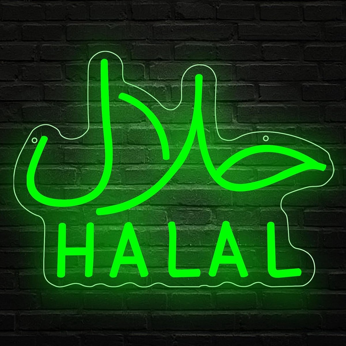 Neon bord voor wanddecoratie, groen led-bord, islam, reclamebord, neonlicht voor Dines, bar, café, halal-hangdeurbord, etalage, suikerfeest
